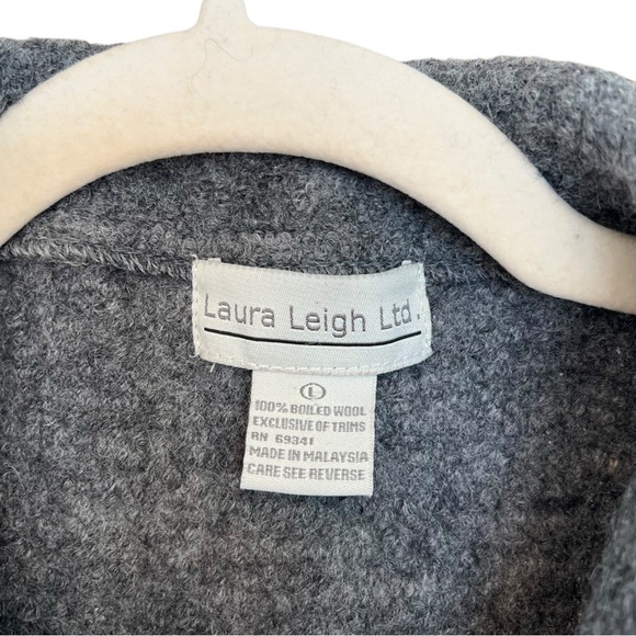 Vintage Laura Leigh Snowflake Boiled Wool Jacket Grey White Large Cozy Winter - Picture 3 of 4